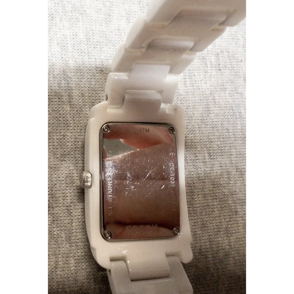 Fossil Tank Ceramic Womens Watch 29mm White MOP Dial CE-1031‎ New Battery